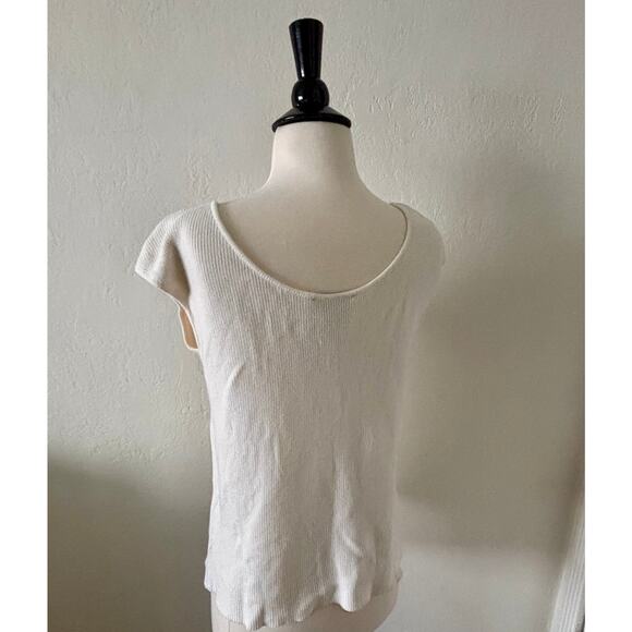 Dusan Italy White Knit Top Women’s Size L Cotton Cashmere Blend Minimalist - Picture 9 of 10